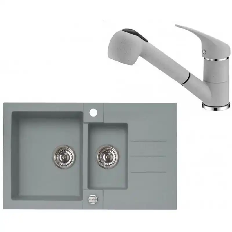 Bestpreis ALVEUS Set ROCK 70 Granitspüle 780x480 mm + Küchenarmatur AM 20, Beton