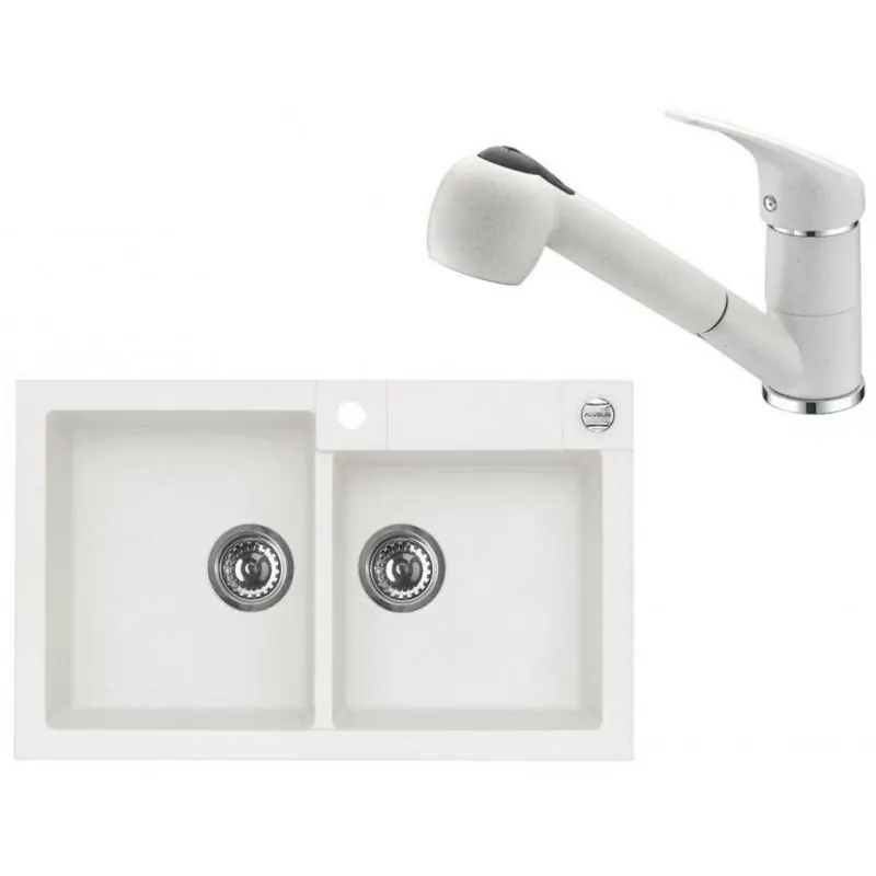 ALVEUS Set ROCK 90 Granitspüle 780x480 mm + Küchenarmatur AM 20, weiß Sonderangebot
