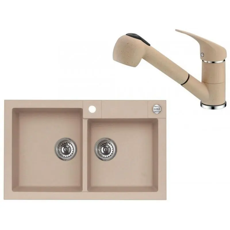Nur Heute ALVEUS Set ROCK 90 Granitspüle 780x480 mm + Küchenarmatur AM 20, beige