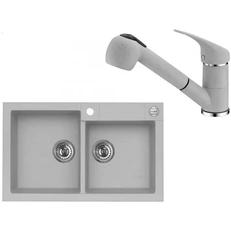 ALVEUS Set ROCK 90 Granitspüle 780x480 mm + Küchenarmatur AM 20, Beton Neue Ware
