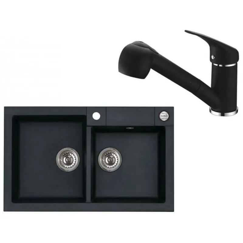 ALVEUS Set ROCK 90 Granitspüle 780x480 mm + Küchenarmatur AM 20, schwarz Begrenztes Angebot
