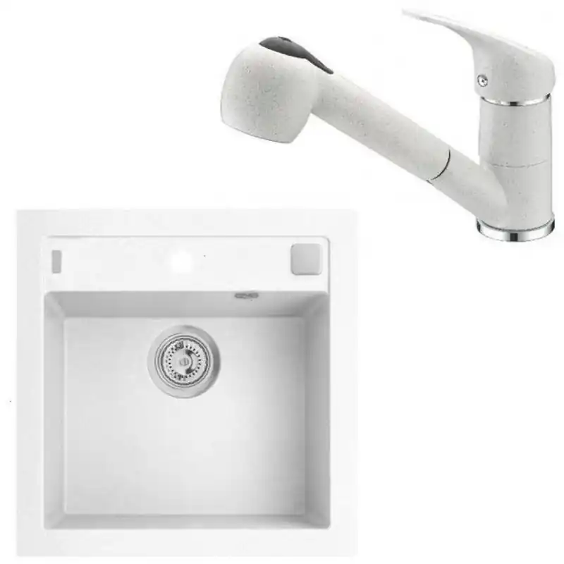 Markenprodukt ALVEUS Set FORMIC 20 Granitspüle 520x510 mm + Küchenarmatur AM 20, weiß