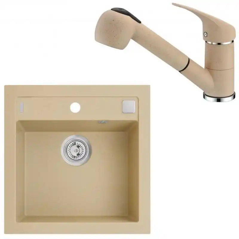 ALVEUS Set FORMIC 20 Granitspüle 520x510 mm + Küchenarmatur AM 20, beige Letzte Chance