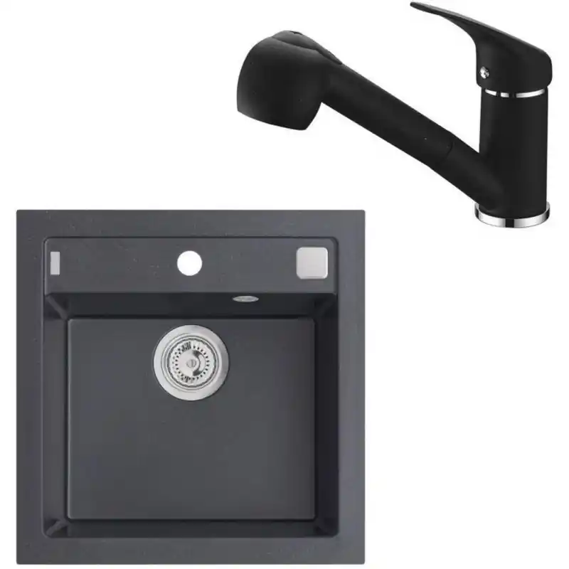 Mega-Angebot ALVEUS Set FORMIC 20 Granitspüle 520x510 mm + Küchenarmatur AM 20, schwarz