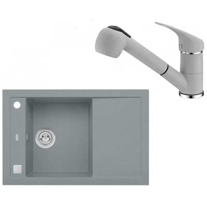 ALVEUS Set FORMIC 30 Granitspüle 760x500 mm + Küchenarmatur AM 20, Beton Schnäppchen