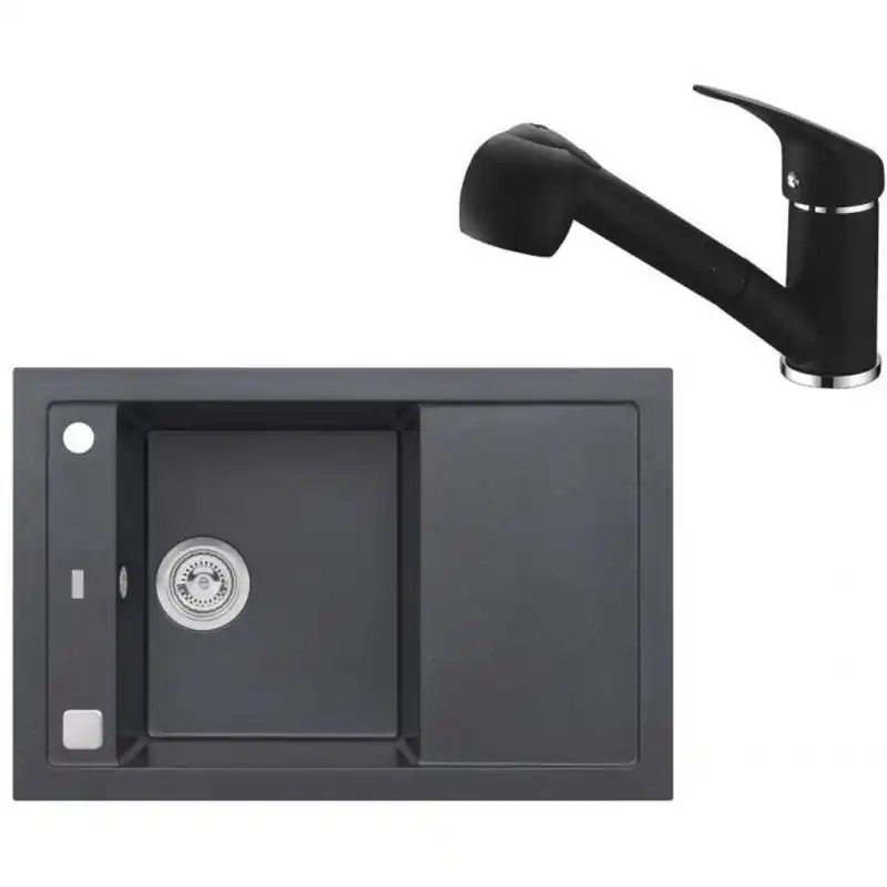 Günstig ALVEUS Set FORMIC 30 Granitspüle 760x500 mm + Küchenarmatur AM 20, schwarz