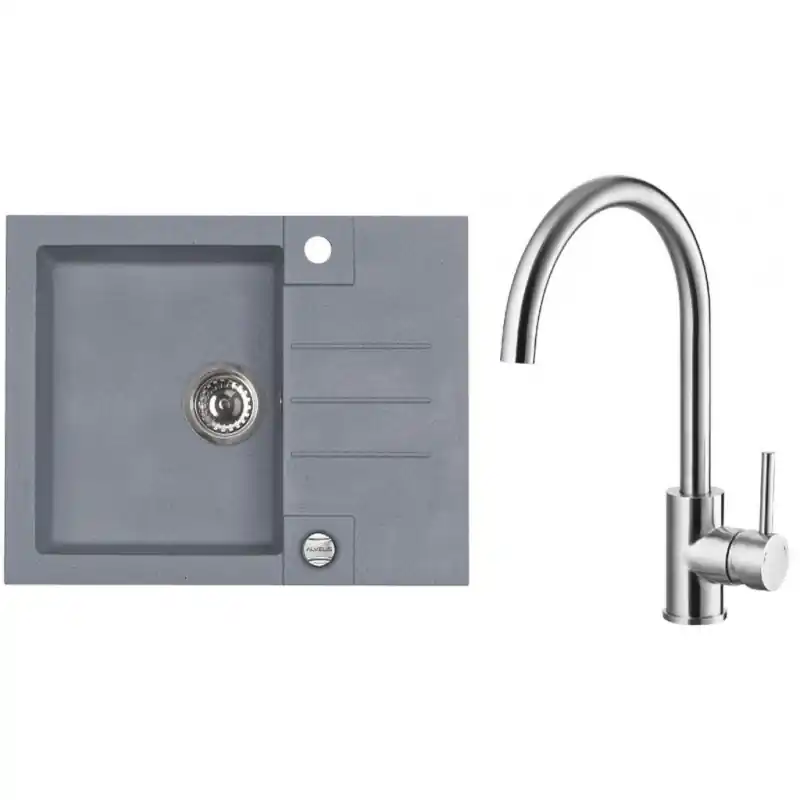 ALVEUS Set ROCK 30 Granitspüle 595x475 mm + Küchenarmatur ELZA, Steel 04 + Edelstahl Mega-Angebot