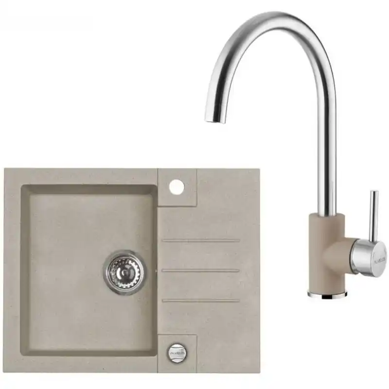 Heißes Angebot ALVEUS Set ROCK 30 Granitspüle 595x475 mm + Küchenarmatur ELZA, Pebble 02