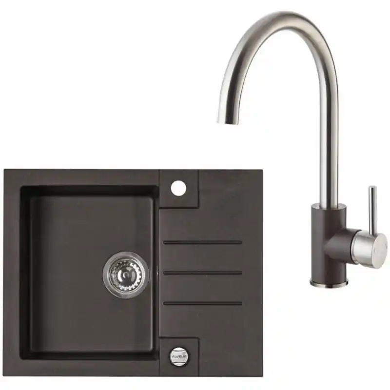 ALVEUS Set ROCK 30 Granitspüle 595x475 mm + Küchenarmatur ELZA, Chocolate 03 Letzte Chance