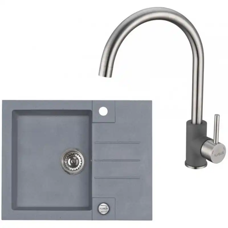 Online Kaufen ALVEUS Set ROCK 30 Granitspüle 595x475 mm + Küchenarmatur ELZA, Steel 04