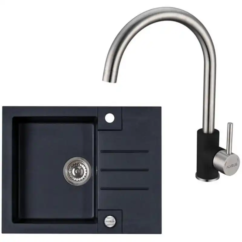 Direktkauf ALVEUS Set ROCK 30 Granitspüle 595x475 mm + Küchenarmatur ELZA, Twilight 05