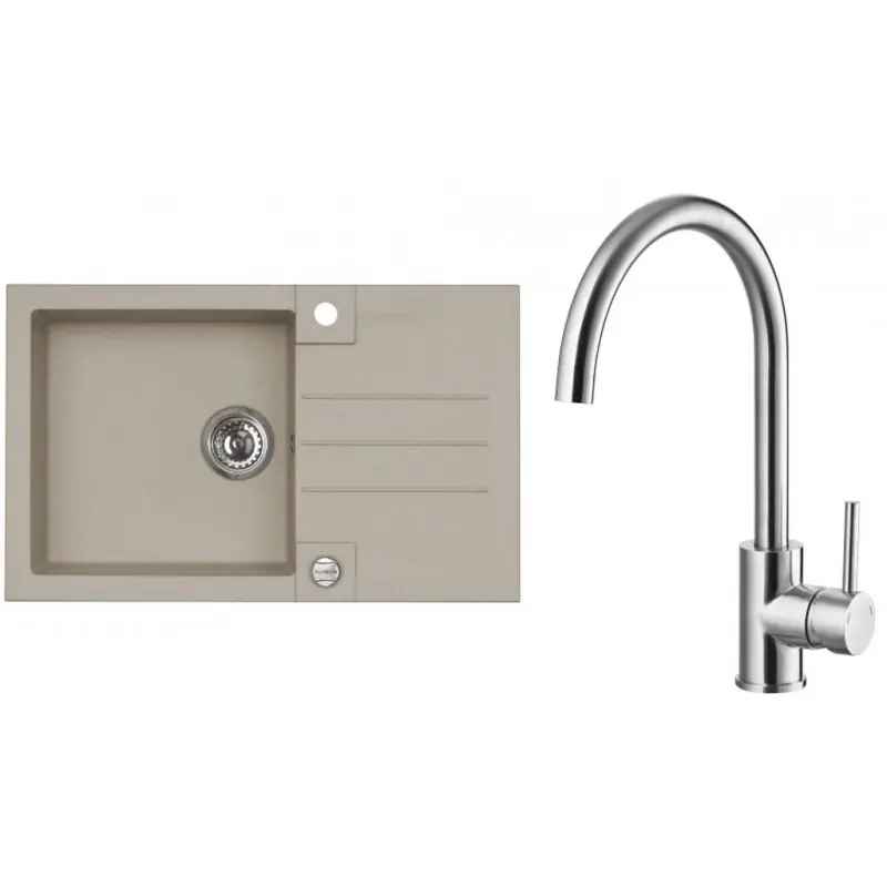 ALVEUS Set ROCK 130 Granitspüle 780x480 mm + Küchenarmatur ELZA, Pebble 02 + Edelstahl Markenware