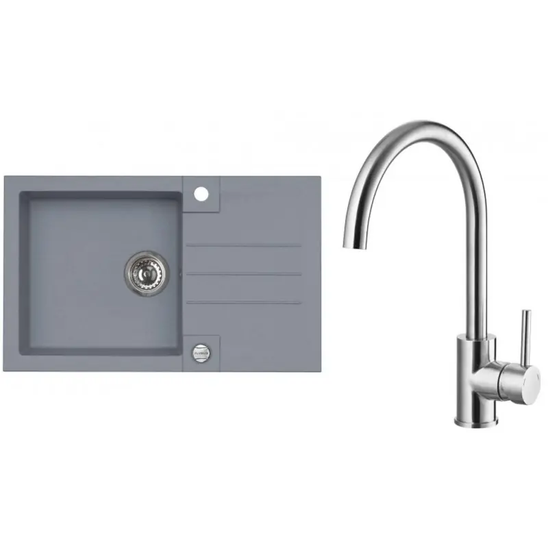 Expressversand ALVEUS Set ROCK 130 Granitspüle 780x480 mm + Küchenarmatur ELZA, Steel 04 + Edelstahl