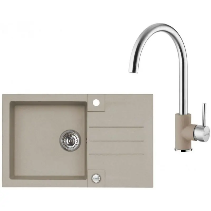 Top-Seller ALVEUS Set ROCK 130 Granitspüle 780x480 mm + Küchenarmatur ELZA, Pebble 02