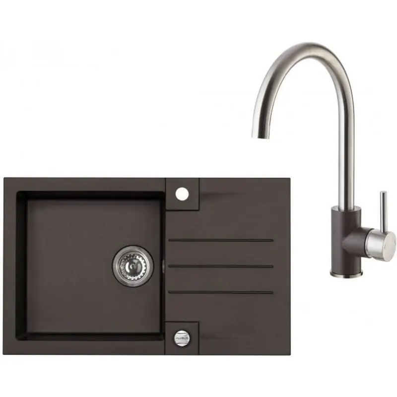 Schnäppchen ALVEUS Set ROCK 130 Granitspüle 780x480 mm + Küchenarmatur ELZA, Chocolate 03