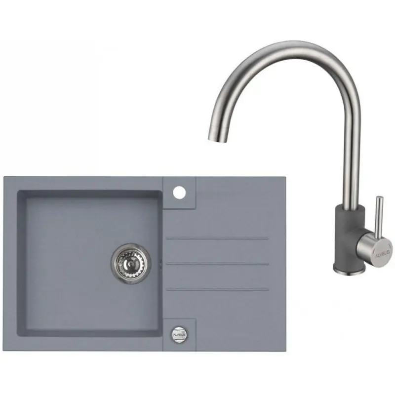 Super-Preis ALVEUS Set ROCK 130 Granitspüle 780x480 mm + Küchenarmatur ELZA, Steel 04
