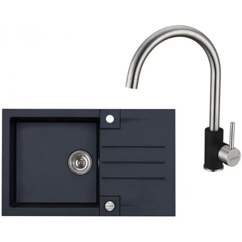Jetzt Kaufen ALVEUS Set ROCK 130 Granitspüle 780x480 mm + Küchenarmatur ELZA, Twilight 05