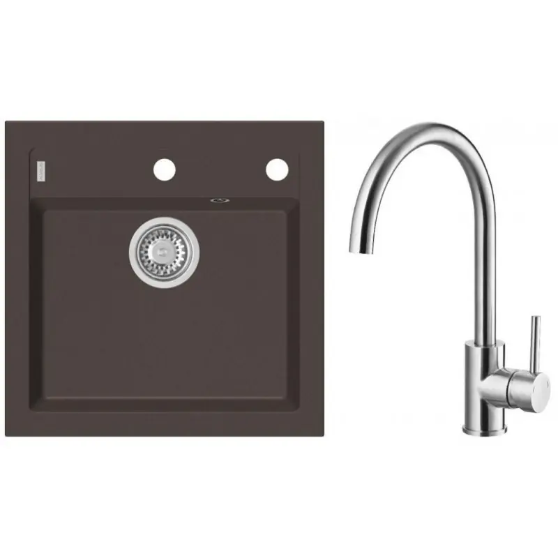 ALVEUS Set FORMIC 20 Granitspüle 520x510 mm + Küchenarmatur ELZA, Chocolate 03 + Edelstahl Preiswert