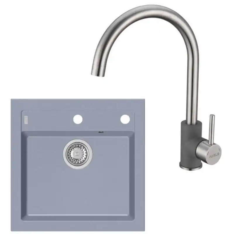 Sale ALVEUS Set FORMIC 20 Granitspüle 520x510 mm + Küchenarmatur ELZA, Steel 04