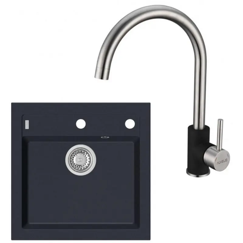 Preisreduziert ALVEUS Set FORMIC 20 Granitspüle 520x510 mm + Küchenarmatur ELZA, Twilight 05