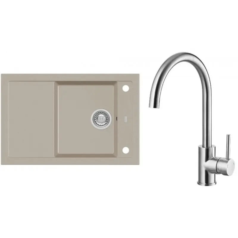 ALVEUS Set FORMIC 30 Granitspüle 760x500 mm + Küchenarmatur ELZA, Pebble 02 + Edelstahl Preisknaller