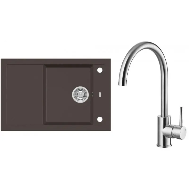 ALVEUS Set FORMIC 30 Granitspüle 760x500 mm + Küchenarmatur ELZA, Chocolate 03 + Edelstahl Preisreduziert