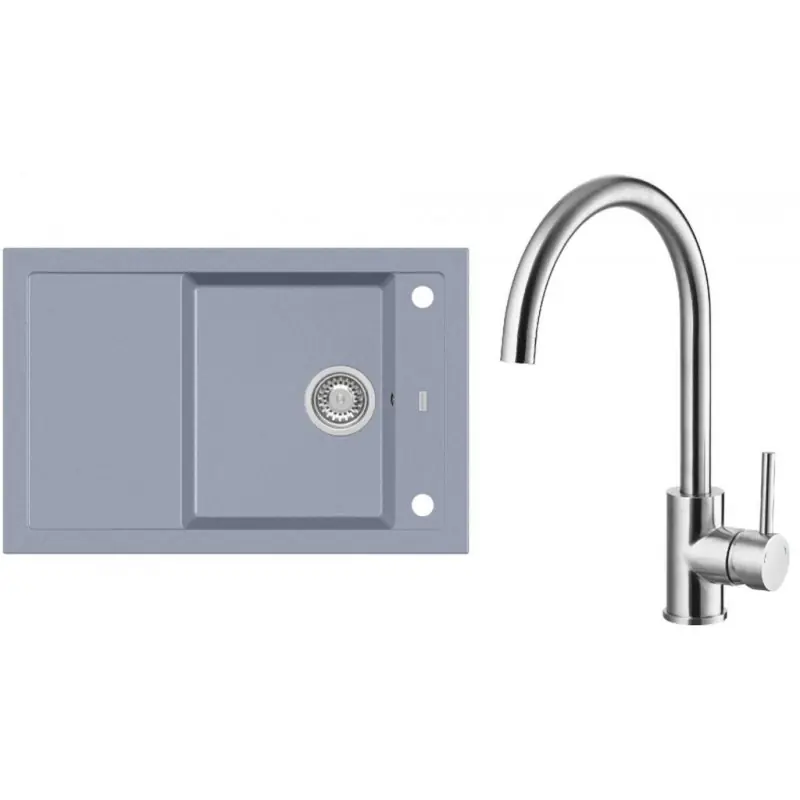 ALVEUS Set FORMIC 30 Granitspüle 760x500 mm + Küchenarmatur ELZA, Steel 04 + Edelstahl Top-Seller