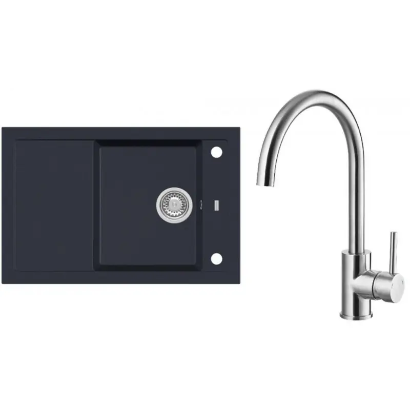 Sonderaktion ALVEUS Set FORMIC 30 Granitspüle 760x500 mm + Küchenarmatur ELZA, Twilight 05 + Edelstahl