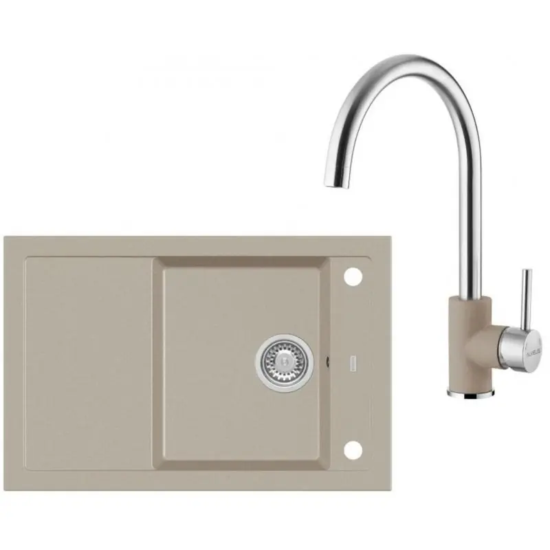 Begrenztes Angebot ALVEUS Set FORMIC 30 Granitspüle 760x500 mm + Küchenarmatur ELZA, Pebble 02