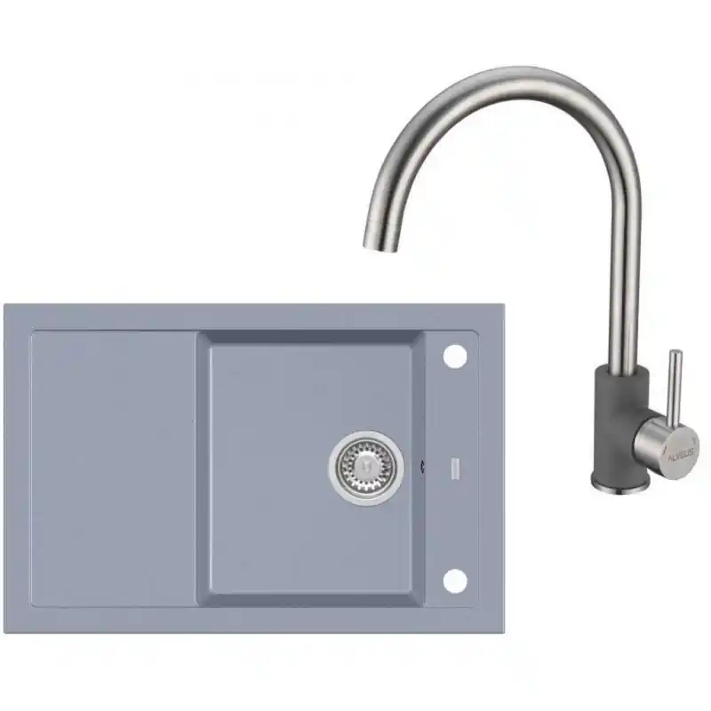 Neue Ware ALVEUS Set FORMIC 30 Granitspüle 760x500 mm + Küchenarmatur ELZA, Steel 04