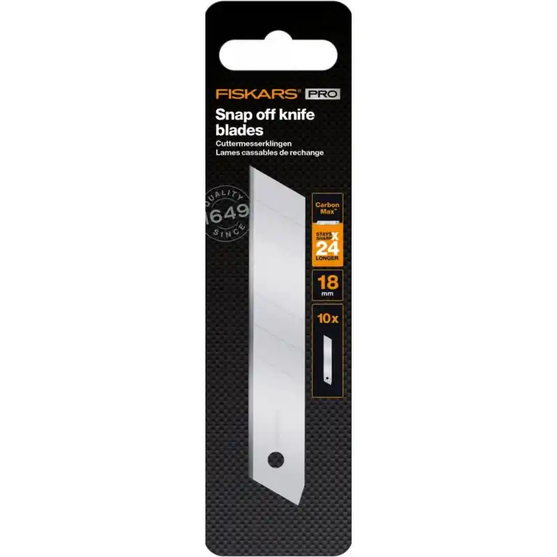 Fiskars CarbonMax Abbrechklingen Cuttermesser, 18 mm, 10er-Packung 1048066 Top-Seller
