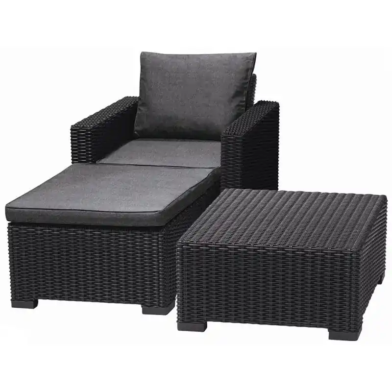 ALLIBERT MOOREA Lounge-Set (Sessel, Hocker, Tisch), Rattan, graphit/grau 17200418 Garantierte Lieferung