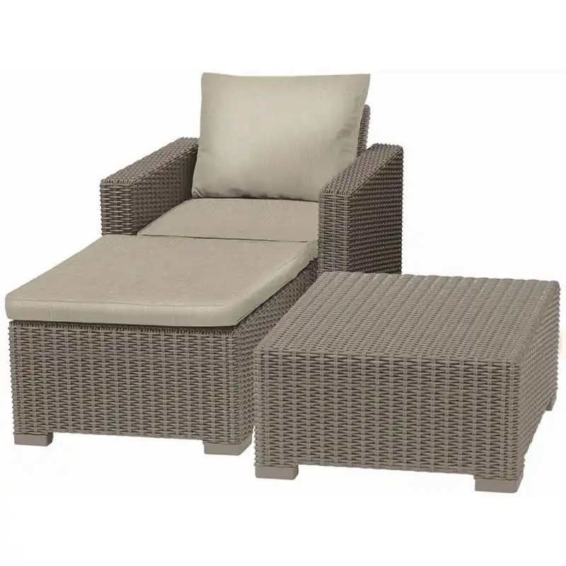 ALLIBERT MOOREA Lounge-Set (Sessel, Hocker, Tisch), Rattan, cappuccino/sand 17200418 Begrenztes Angebot
