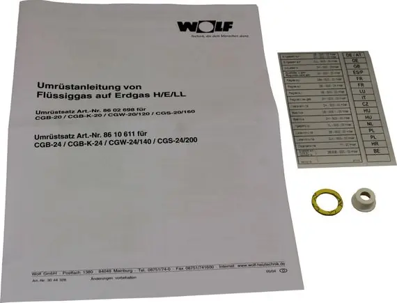 Must-Have Wolf Umrüstsatz Flg auf Erdgas / Erdgas LL auf E für CGB-24 CGW-24 CGS-24 CSZ-24 8610611