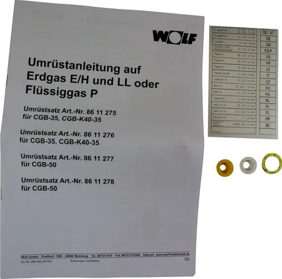 Nur Für Kurze Zeit Wolf Umrüstsatz Flüssiggas auf Erdgas / Erdgas LL auf E für CGB-35, CGB-K40-35 8611275