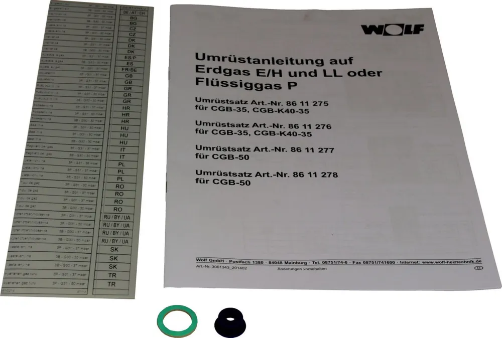 Neuheit Wolf Umrüstsatz Erdgas E/LL auf Flüssiggas P für CGB-50 8611278
