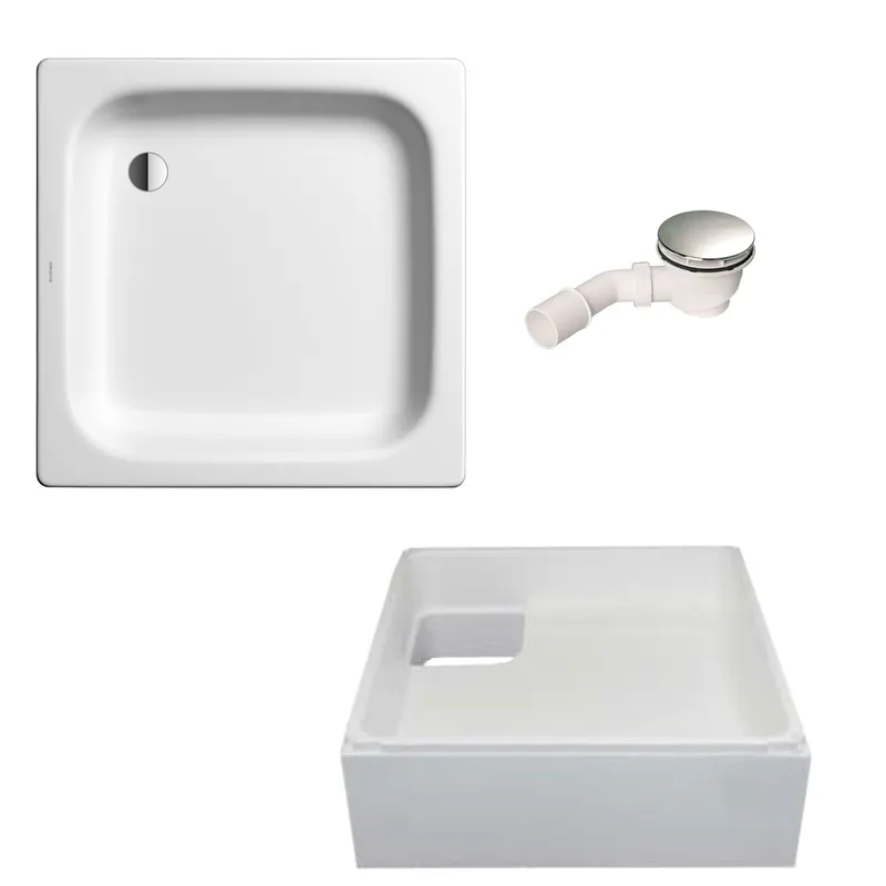 Begrenztes Angebot B-Ware ! Duschwanne Sanidusch 90 x 90 x 14 cm inkl. Träger, Ablaufgarnitur Reparaturstift