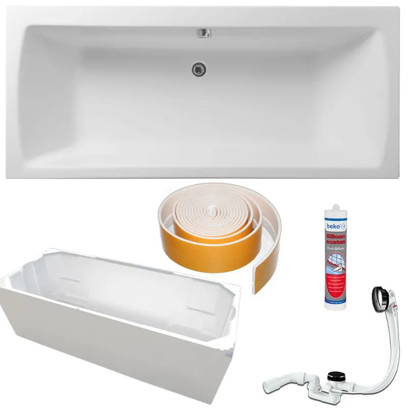 Neue Kollektion Integra S50 Körperformwanne, rechteckig,180x80 inkl. Träger, Ablauf, Randband, Silikon
