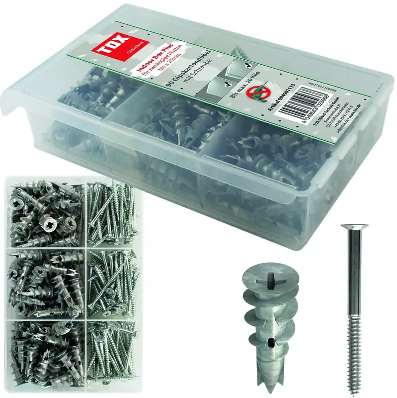 Zertifiziert Gipskartondübel - Sortiment Indoor Box Plus 180 tlg.