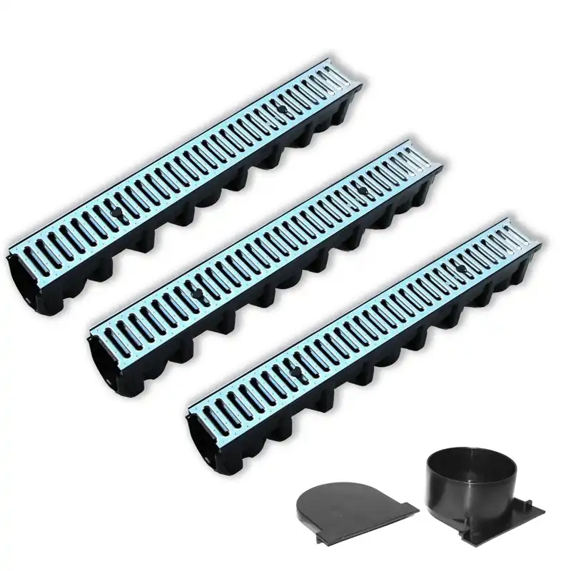 Neu Im Sortiment Entwässerungsrinne SET 3 Meter inkl. Kit Stegrost Stahl Metallrost
