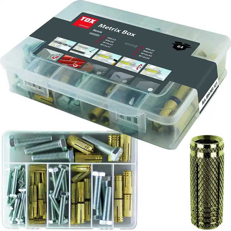 Messing Spreizdübel inkl. Schrauben - Sortiment Metrix Box 64 tlg. Neu Im Sortiment