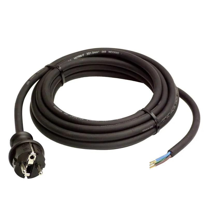 Top-Seller 5,0 m AC-Anschlussleitung mit spritzwassergeschütztem Schutzkontaktstecker IP44 Schwarz