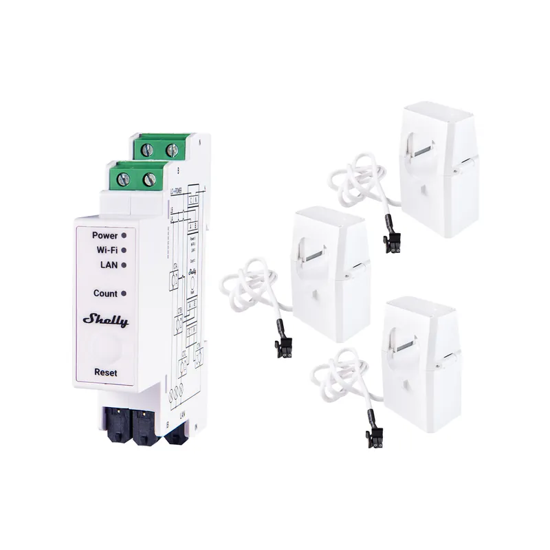 Finale Aktion Shelly Pro 3EM 3-Phasen Stromverbrauchsmessgerät inkl. 3x Stromwandler 120A