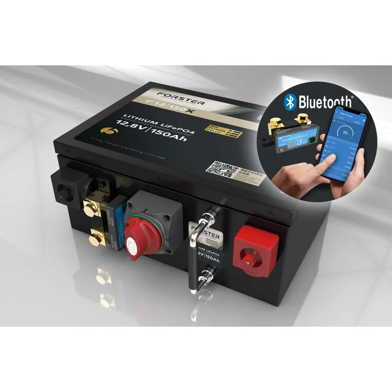 FORSTER 150Ah 12,8V LiFePO4 Premium Untersitz-Batterie 200A-BMS-2.1 500A Bluetooth Mess-Shunt Ducato Ford PSA 1920Wh IP52 Nur Heute