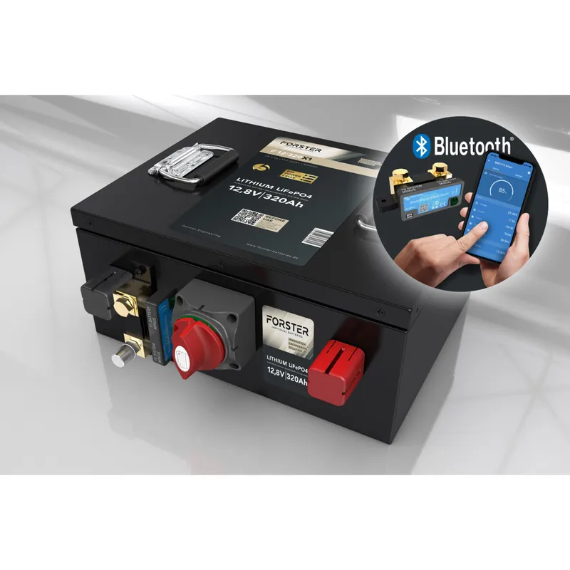 FORSTER 320Ah 12,8V LiFePO4 Premium Untersitz-Batterie 300A-BMS-2.1 500A Bluetooth Mess-Shunt Ducato Ford PSA 4096Wh IP52 Neue Kollektion