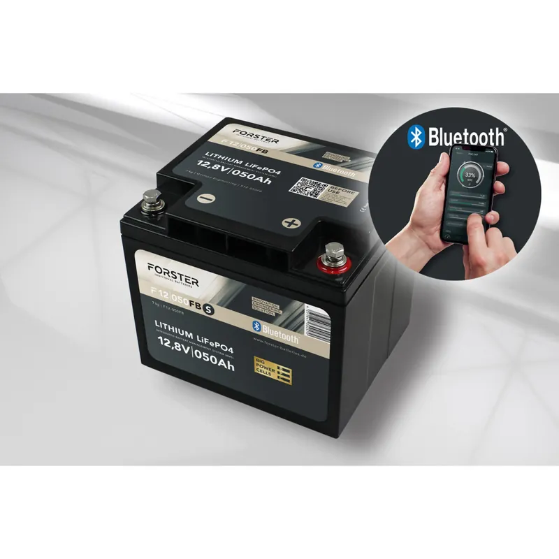 Preiswert FORSTER 50Ah 12,8V LiFePO4 Standard Batterie 50A-BMS Smart Bluetooth 640Wh IP54