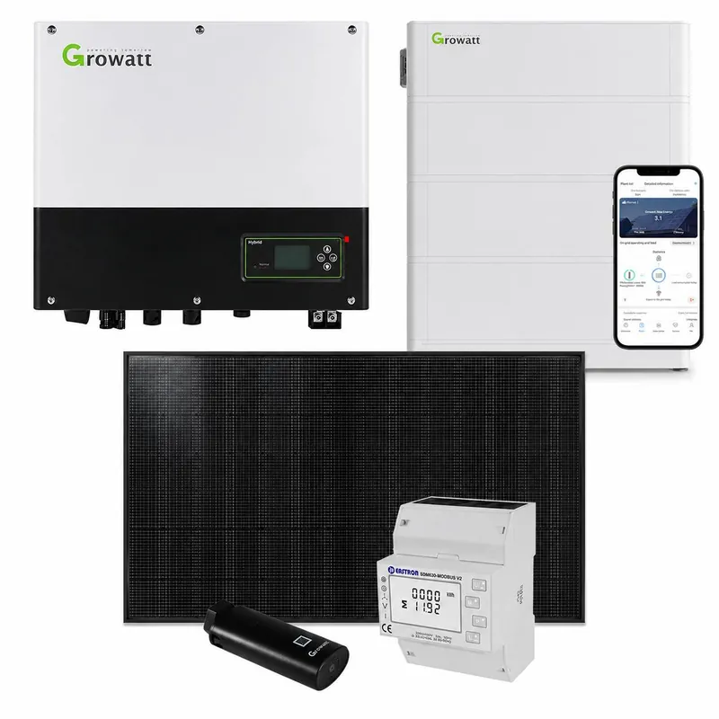 Abverkauf Growatt 5kWp PV Komplettanlage mit Glas Glas Modulen und 7,6kWh Speicher