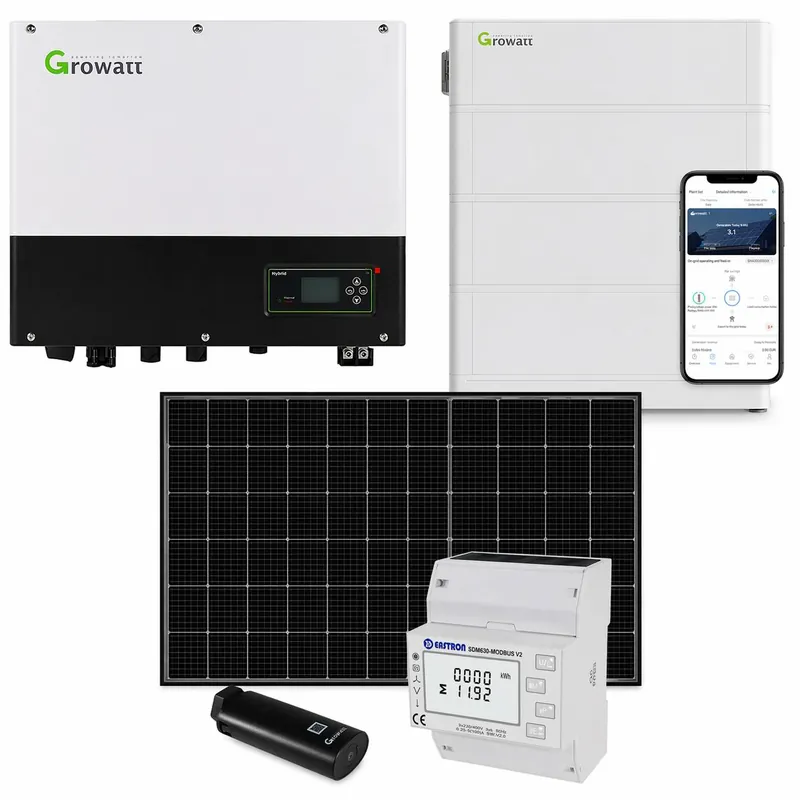 Wochenendangebot Growatt 10,12kWp PV Komplettanlage mit Glas Glas Modulen und 7,6kWh Speicher