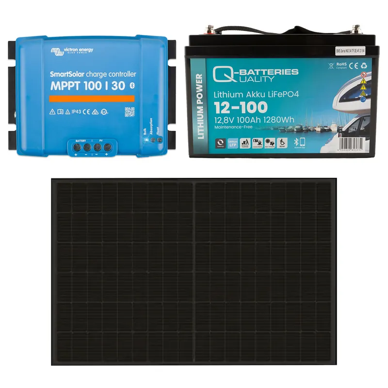 Inselanlage PV 400Wp 12V mit 1,2 kWh Lithium LiFePO4 Speicher Ausverkauf