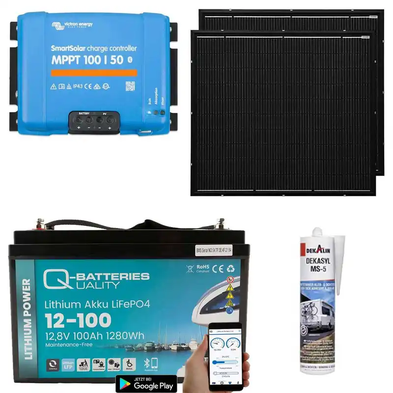 Günstig a-TroniX Solaranlage Wohnmobil 440W mit 100Ah Lithium Batterie und Victron MPPT Laderegler